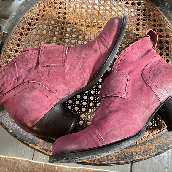 John Fluevog Burgundy Leather Buckle Ankle Booties - Picture 3 of 5